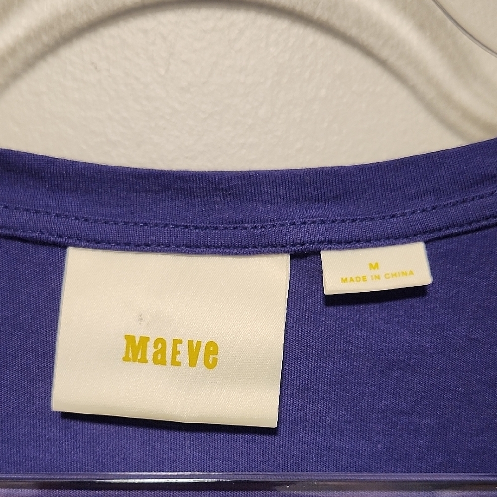 Anthropologie Maeve Purple with Orange and Blue Paisley Scarf Shirt Sleeve Tee - Picture 2 of 6